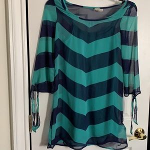 Roxy blue and aqua striped swim cover up size small